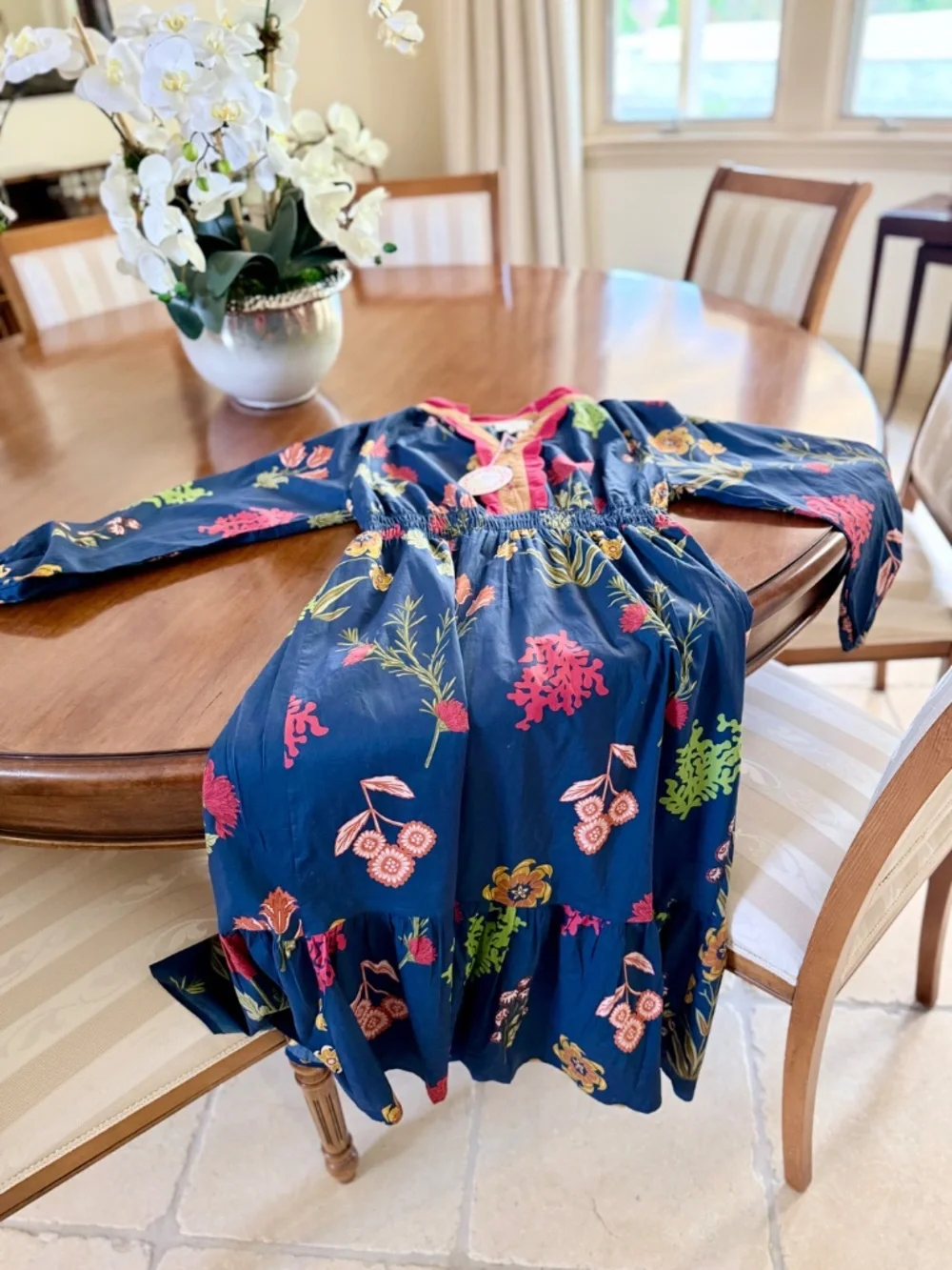 Umgee Floral Maxi Dress NWT, Size Medium, Navy Boho Long Sleeve - Picture 6 of 6